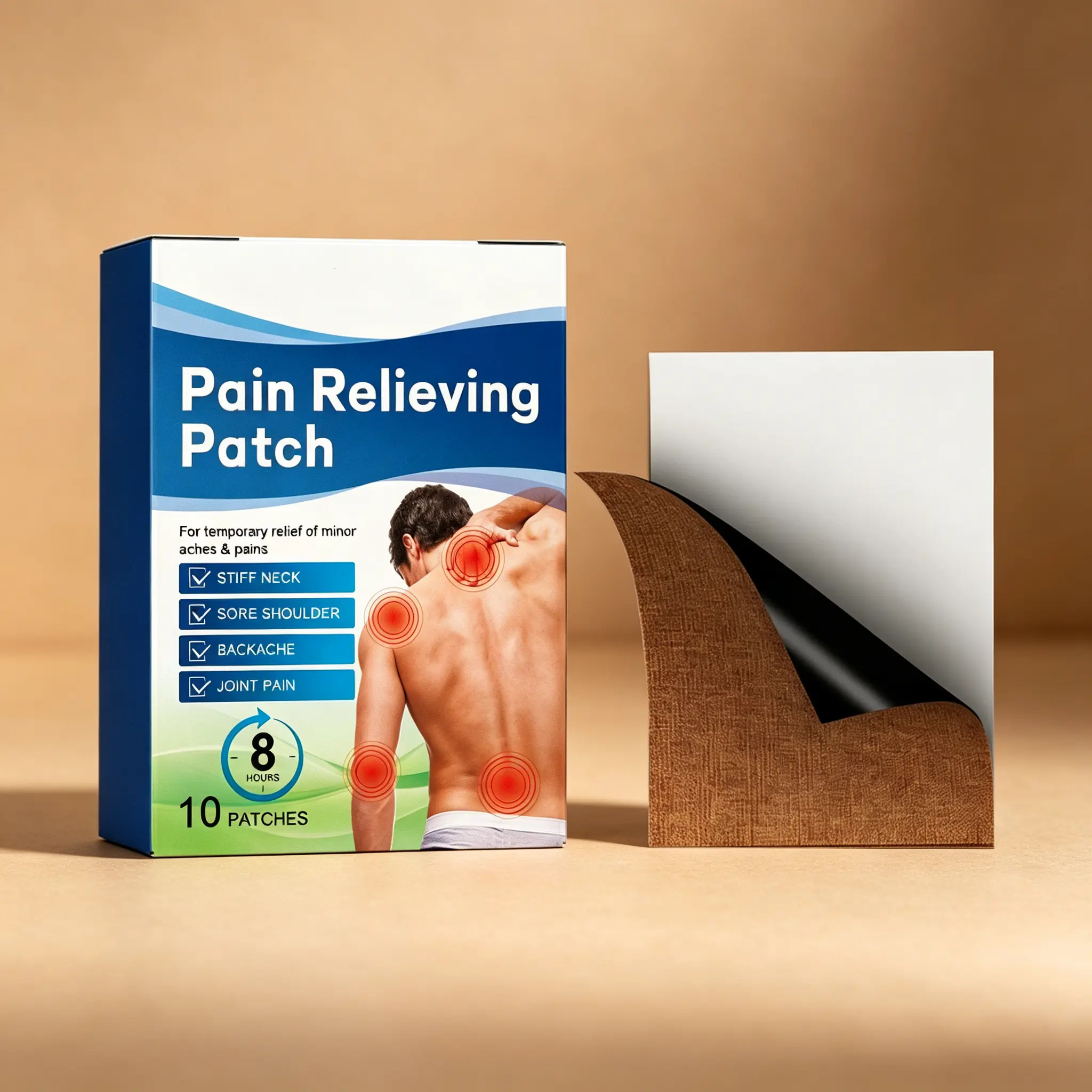 Pain Relieving Patch 10 Patches – 8 Hour Relief for Stiff Neck, Sore Shoulder, Backache & Joint Pain – Fast Acting, Long-Lasting – Natural Herbal Formula – For Temporary Relief of Minor Aches & Pains