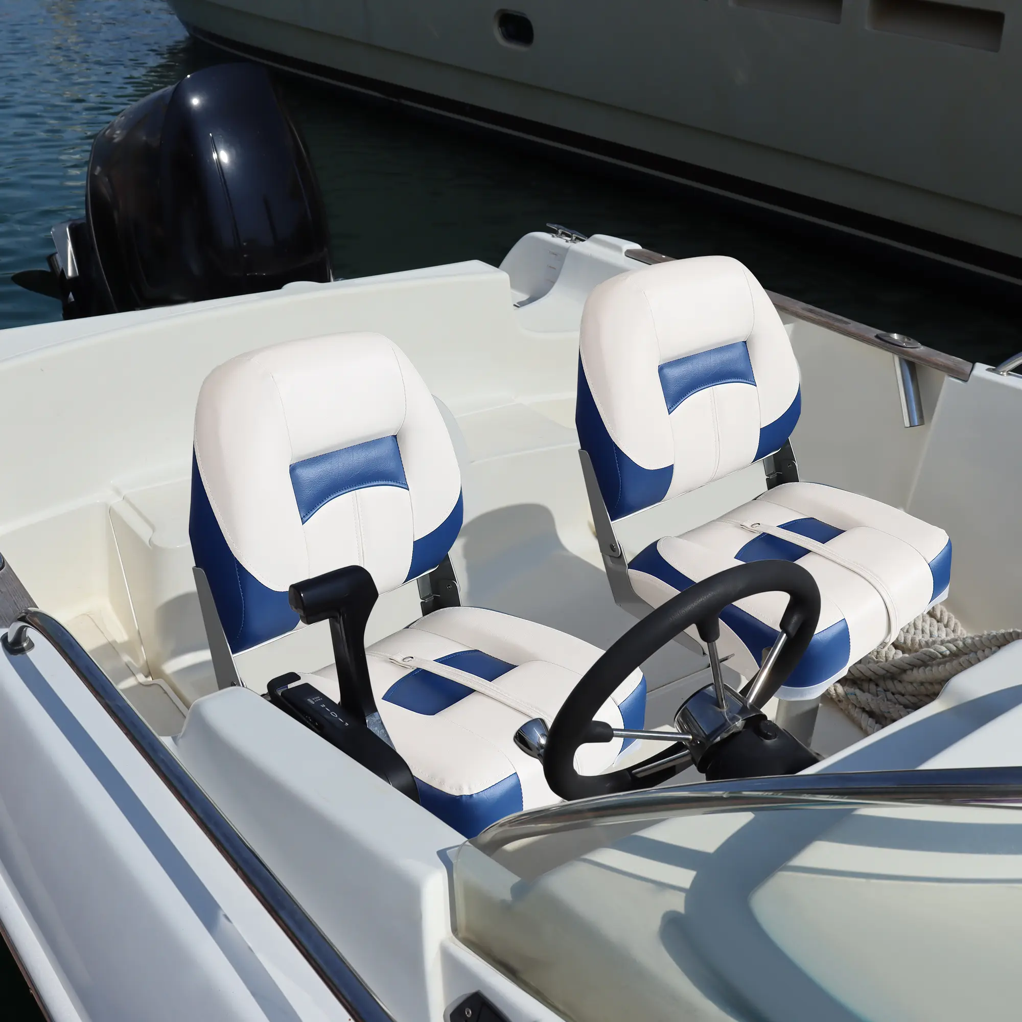 Marine Fold-Down Boat Seat 2pcs Low Back, Waterproof Universal Chair with High-Density Foam Padding & Aluminum Hinges,Easy to Store, for Jon Bass Pontoon Canoe Kayak Boat Accessories, Multiple Colors