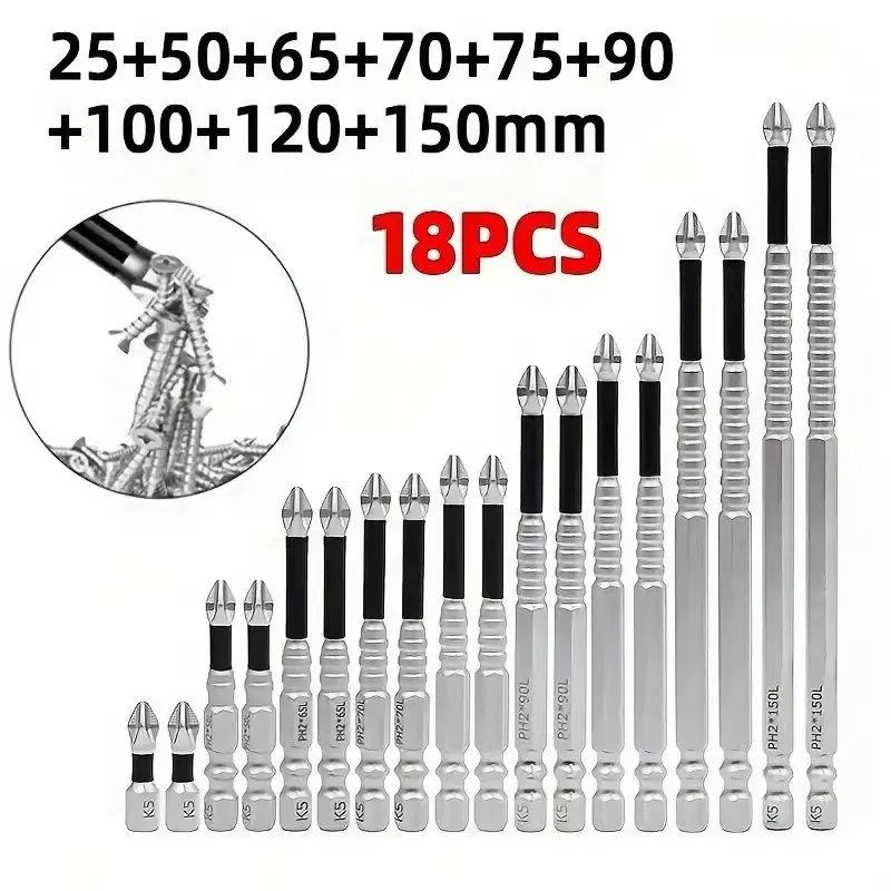 18/15set  Magnetic Screwdriver Drilling Bit Set, Alloy Material, Impact Durability, Strong Magnetic Suction, K5 Drill,  Compatible with and Manual Bits, High Quality, Durable and Longevity