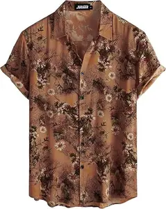 Mens Hawaiian Shirt Short Sleeve Button Down Tropical Casual Floral Beach Shirt, Lightweight Polyester, Button Front, Casual Wear for Summer - Top, Breathable Fabric Menswear