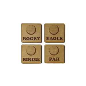 Golf Drink Coasters | Set of 4 Golf Ball Designs | Laser Engraved Real Wood with Cork Backing – Retirement Gift