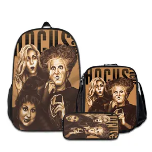 3PCS Backpacks for Girls Set, Cute hocus-pocus-11 School Backpack for Boys with Lunch Box and Pencil Case, Aesthetic Bookbag for Teens, Lightweight Classic Backpack for Travel, Work, Picnic