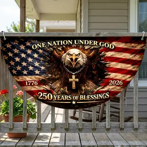 One Nation Under God Patriotic Eagle Flag Banner 1776 2026 America 250th Anniversary Decor Christian Faith USA Flag 250 Years Of Blessings Outdoor Porch Fence Banner Independence Day July 4th Patriotic Gift