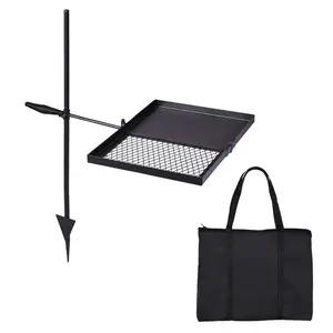 Folding Swivel Campfire Grill, Portable Steel Cooking Grate with Bag for Camping, BBQ