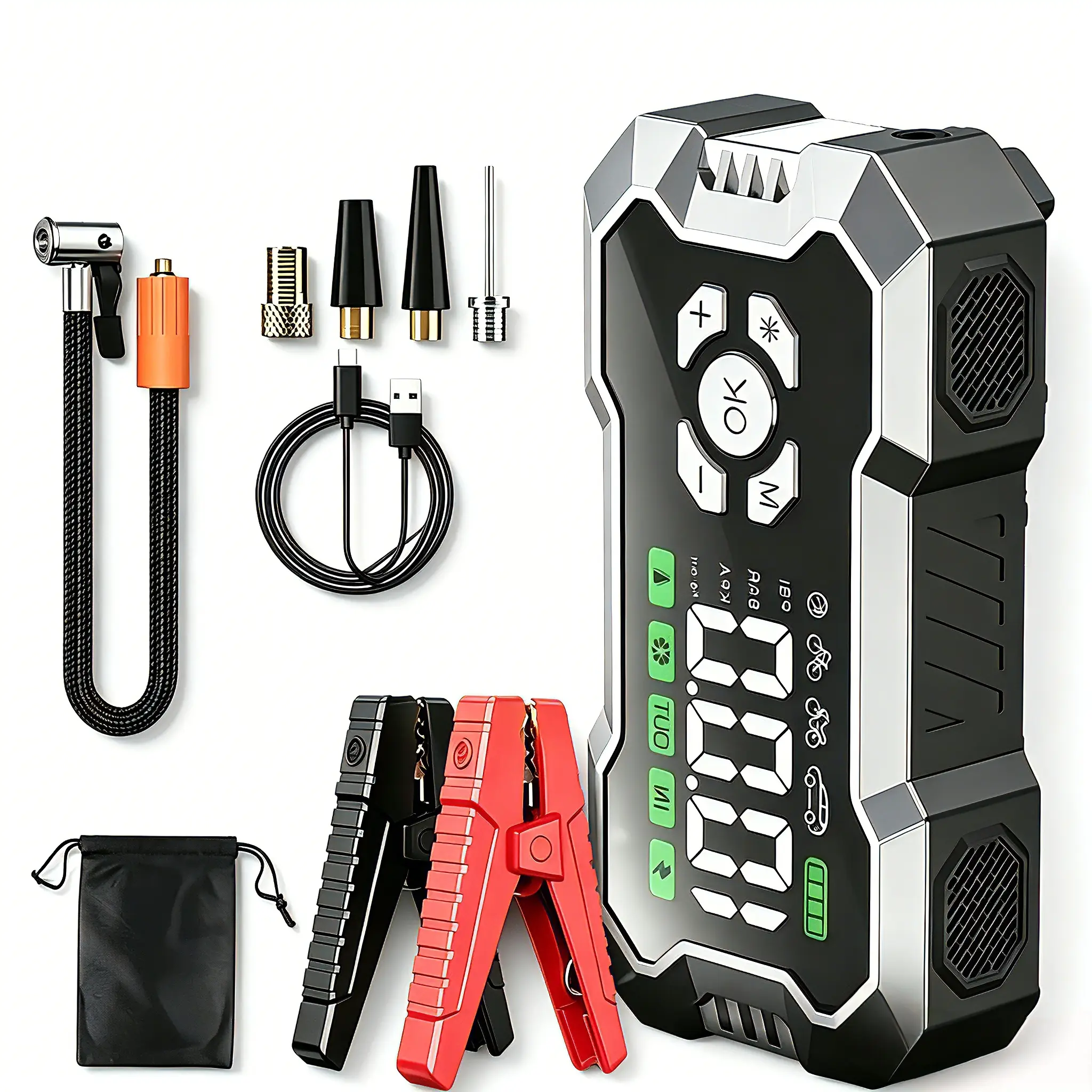 【DealsForYou】3000A 12V Portable Car Jump Starter with 150PSI Air Compressor, Glove Box Emergency Auto Battery Booster Pack for All Gas & Diesel Vehicles, Built-in LED Emergency Light & 15000mAh Power Bank
