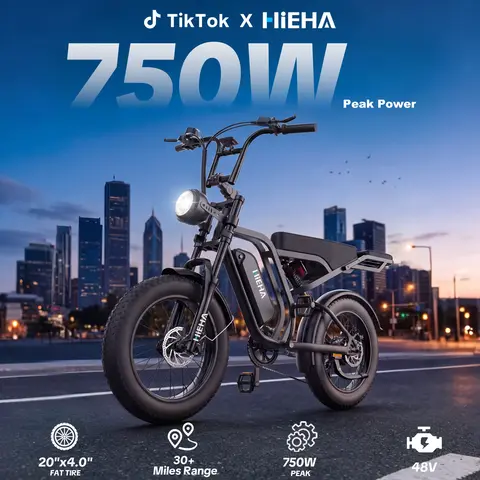 【HiEHA】Adult High-Speed Commuting All-Terrain E-Bike - 750W Peak Power, 28MPH Max, 30+ Miles Range, Full Suspension Ride, 20"×4.0" Fat Tires, Removable 48V Fast-Charging Battery, UL 2849 Certified, Energy-Saving, TikTokShopBlackFriday