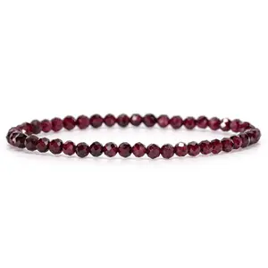 Angelstones Natural Red Garnet Gemstone Stretch Bracelet, 4mm Faceted Round Beads, Crystal Healing for Women