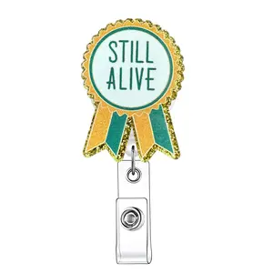 Still Alive Letter Pattern Badge Holder, 1 Count Retractable Badge Reel with Clip, ID Holder for Nurse, Doctor, Student & Office Staff