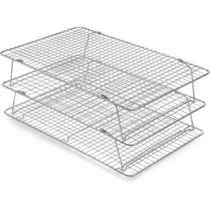 Steel Stackable Cooling Rack for Baking, 3-Tier Cooling Rack Set, Stackable Heavy Duty Stainless Steel Wire Racks, for Baking Cooking Grilling, Oven & Dishwasher Safe, 10"x 16", Silver