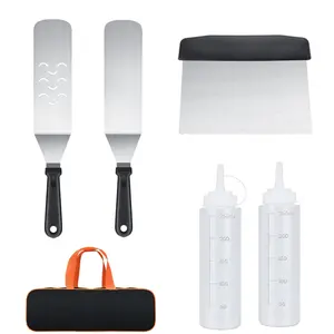 6 Pieces Flat Top Griddle Accessories Kit for Blackstone and Camp Chef – Stainless Steel Tools with Carry Bag, Cleaning Brush, and Leak-Free Bottles
