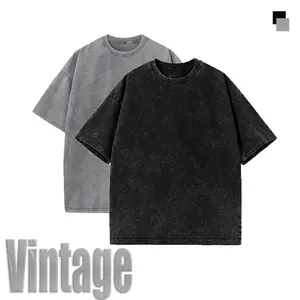 Men’s 2 Pack Vintage Acid Wash T Shirts – 100% Cotton Oversized Crewneck Gym Streetwear Tees (Black & Gray)