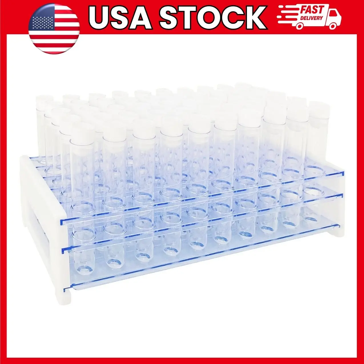 Plastic Test Tubes with Caps and Rack, 50 ct 16 x 100 mm 10 ml Clear Tubes with 50-Hole Rack for Experiments, Party Drinks & Candy Storage | plastic test tubes, test tubes with caps, test tube rack, clear test tubes, 10ml test tubes, 50 pack test tubes