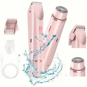 Bikini Trimmer for Women, Intimate Pubic Trimmer, Electric Shaver and Razor Rechargeable 2-in-1 Body and Facial Epilator, Dual Heads for Painless Trimming of Pubic Hair, Face, Underarms and Legs, Summer Gift