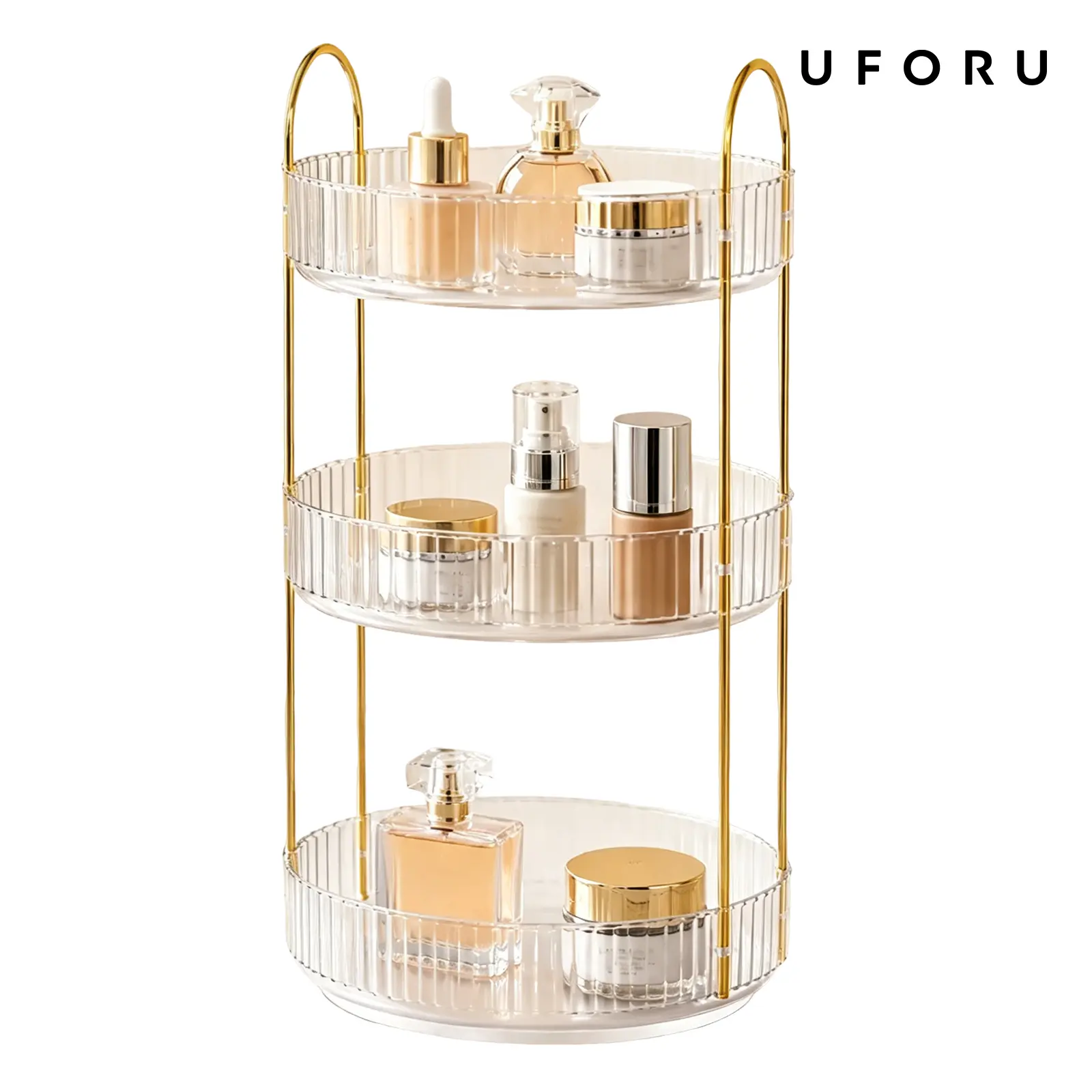 UFORU 360° rotating cosmetic organizer, large capacity transparent acrylic for storing cosmetics and skincare products, multi-layer rotating perfume organizer with lipstick holder, suitable for bathroom vanity, a great birthday gift for your girlfriend.