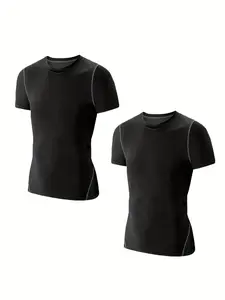 Boy's Top Stitching  Compression Shirt, Athletic Short Sleeve Football Undershirt, Soccer Sports Base Layer Top for All Seasons, Athletic Wear, Sports Jersey Top