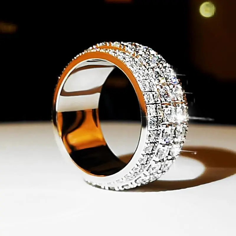 Moissanite Ring for Men 18K Platinum Plated Diamond Ring European American Style Shining Luxury Starry Design Running Finger Exquisite Jewelry Gift