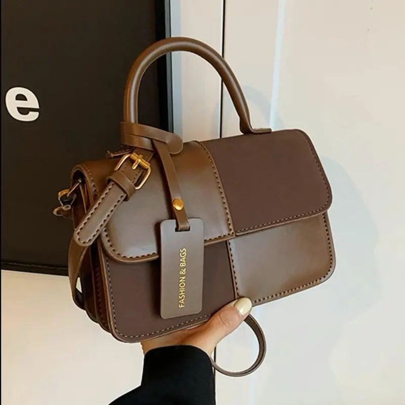 Women’s Patchwork Design Handbag, Girlfriend Gift, Fashionable PU Leather Crossbody Bag for women Daily Used, Casual Trendy Versatile High-quality Daily Commuting Satchel Bag