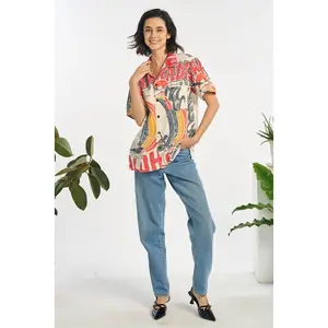 Aloha Collared Button Down Top - Classic Design, Short Sleeves, Casual Style, Comfortable Fit