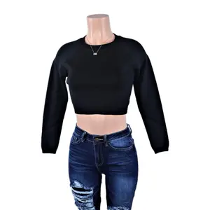 Shayla Crop Top bozzolo shirts crop tops long sleeved neck Thick Round Neck Womenswear