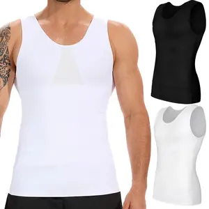 3 Pack Menswear Mesh Body Shaper Compression Shirt Tank Top Sleeveless Tummy Control Vest Elastic Fabric Casual Undershirt Fitness Breathable Clothes Stretchy Shapewear Smooth Athletic Gamis Stylish