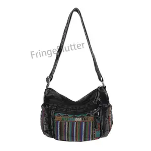 2026 Retro Ethnic Patchwork Shoulder Bag, Street Style Multi-Zip Crossbody Bag with Adjustable Strap