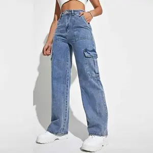 2025 Autumn and Winter New Multi-Pocket Wide-Leg Jeans Womenswear Bottom Underwear Lady Pants Denim