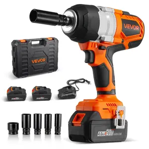 【Summervibes】VEVOR Cordless Impact Wrench, 958.8 ft-lbs / 1300 N·m High Torque, 1/2 inch, 20V Electric Impact Wrench with Brushless Motor, 2 x 4Ah Batteries, Charger, 5 Sockets and Belt Clip, for Car Tire Truck