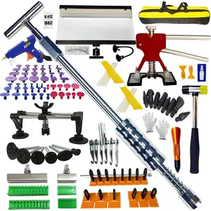 Auto  Dent Puller Kit for Dent Removal with Red Dent Lifter,T-Bar,Slide Hammer,Bridge Puller and  for Paintless Dent Removal Kit (104pcs-with dent Light)