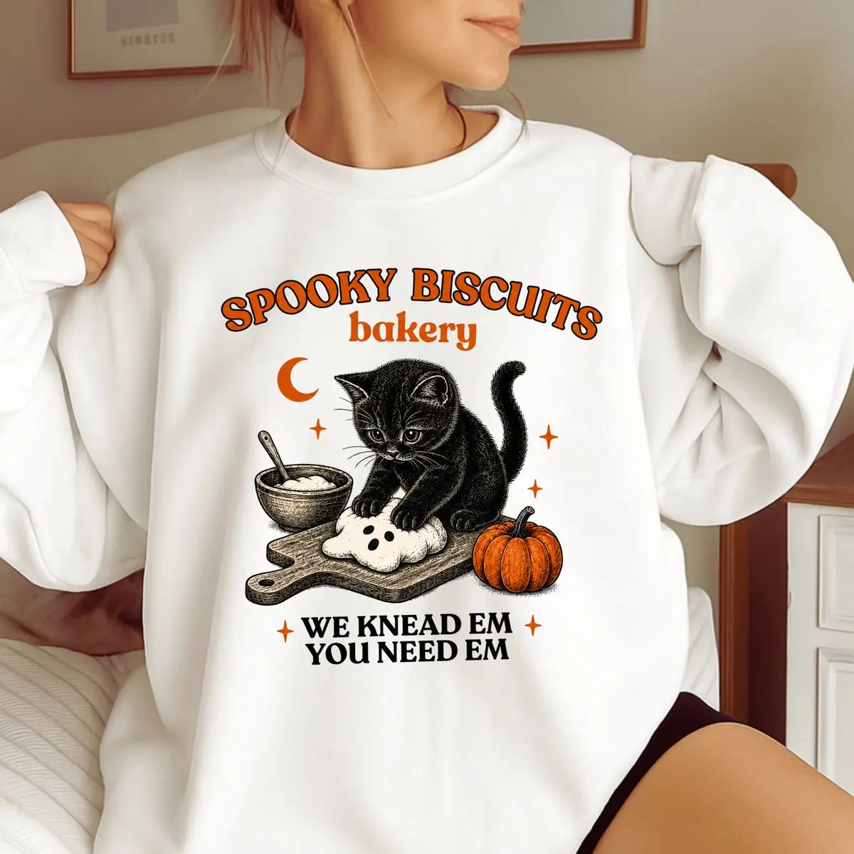 Kitty Biscuits Shirt Spooky Season Sweatshirt, Cat Halloween Fall Sweatshirt, Vintage Baking Pumpkin Shirt, Cat Lover Fall Gift - Squirrel Corner