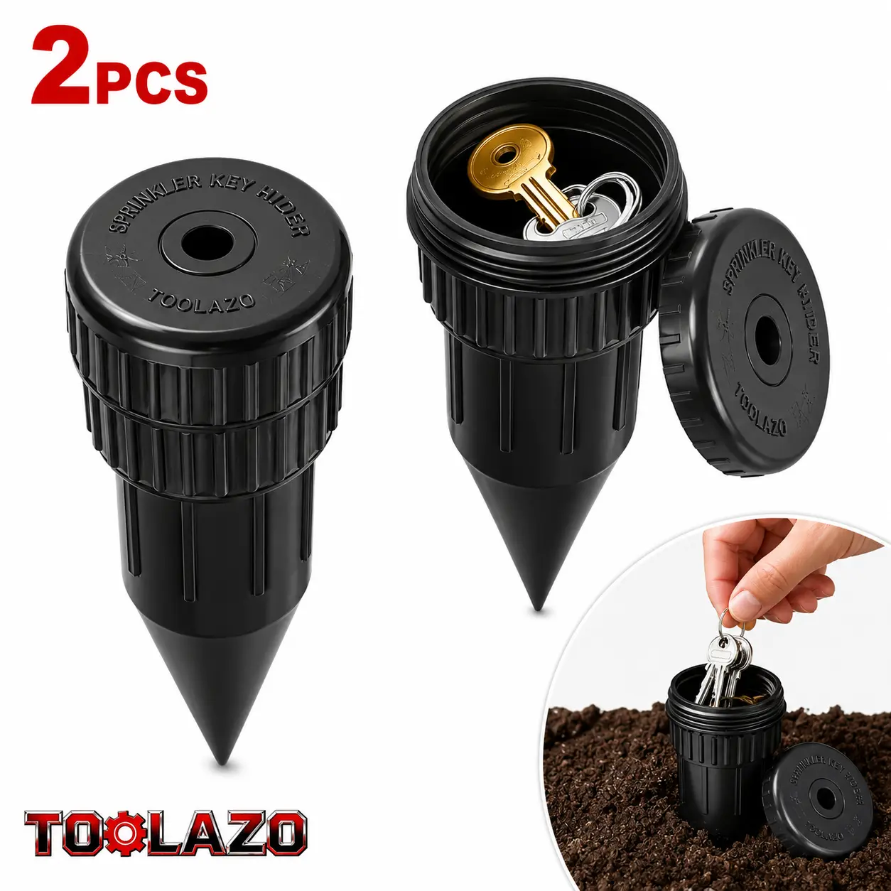 TOOLAZO Sprinkler Hidden Key Hider 2 Pack Fake Sprinkler Key Safe Box Waterproof Anti-Theft Concealed Spare House Key Storage Outdoor Garden Lawn Security Tools and Gadgets for Homeowners Renters Families Airbnb Hosts Landlords