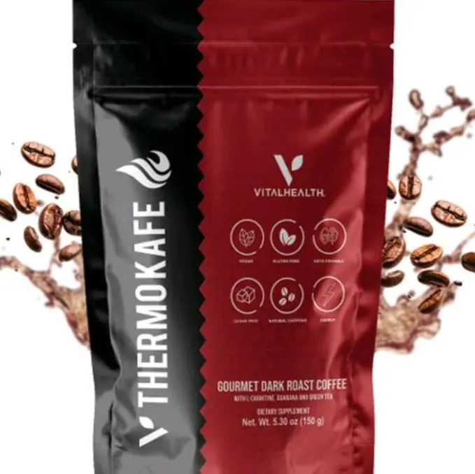 VitalHealth V-THERMOCAFE Coffee Gourmet Dark Roast with L-Carnitine Guarana  & Green Tea Natural Energy Boost 5.30 oz
