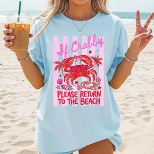 If Crabby Please Return To The Beach T-Shirt, Funny Beach Shirt, Retro Summer Tee, Coastal Graphic Tee, Vintage Beach Gift W
