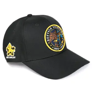 Buffalo Soldiers Cavalry Cap - Black 100% Acrylic, Team Logo Embroidery, Durable Design, Hand Wash Only, Stylish and Comfortable