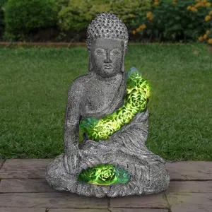 Solar Succulent Adorned Buddha, 10 by 14 Inches