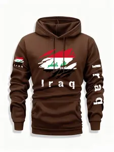 1PCS Hoodie Iraq Multi-position Printing Men's Printed Hoodie Autumn and Winter Casual Regular Fit Long-sleeve Hoodie, Fashionable Daily Wear Clothing Sweatshirts