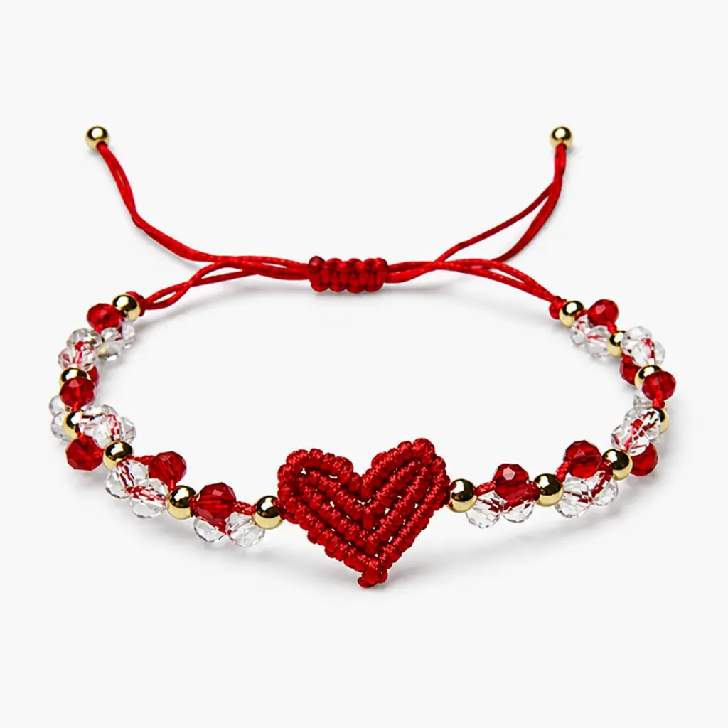 Handmade Red String Bracelet for Women Girlfriend Couples Matching Woven Macrame Heart Charm Bracelet Crystal Beaded Adjustable Rope Anniversary Valentine's Day Romantic Love Jewelry Gift with Card, Bracelets For Women, Macrame Heart Bracelet