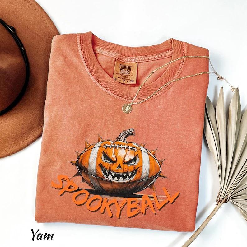 Comfort Colors Spookyball Tshirt, Halloween American Football Tshirt, Spooky Season, Tis the Season Sports Tee, Stay Spooky Tee