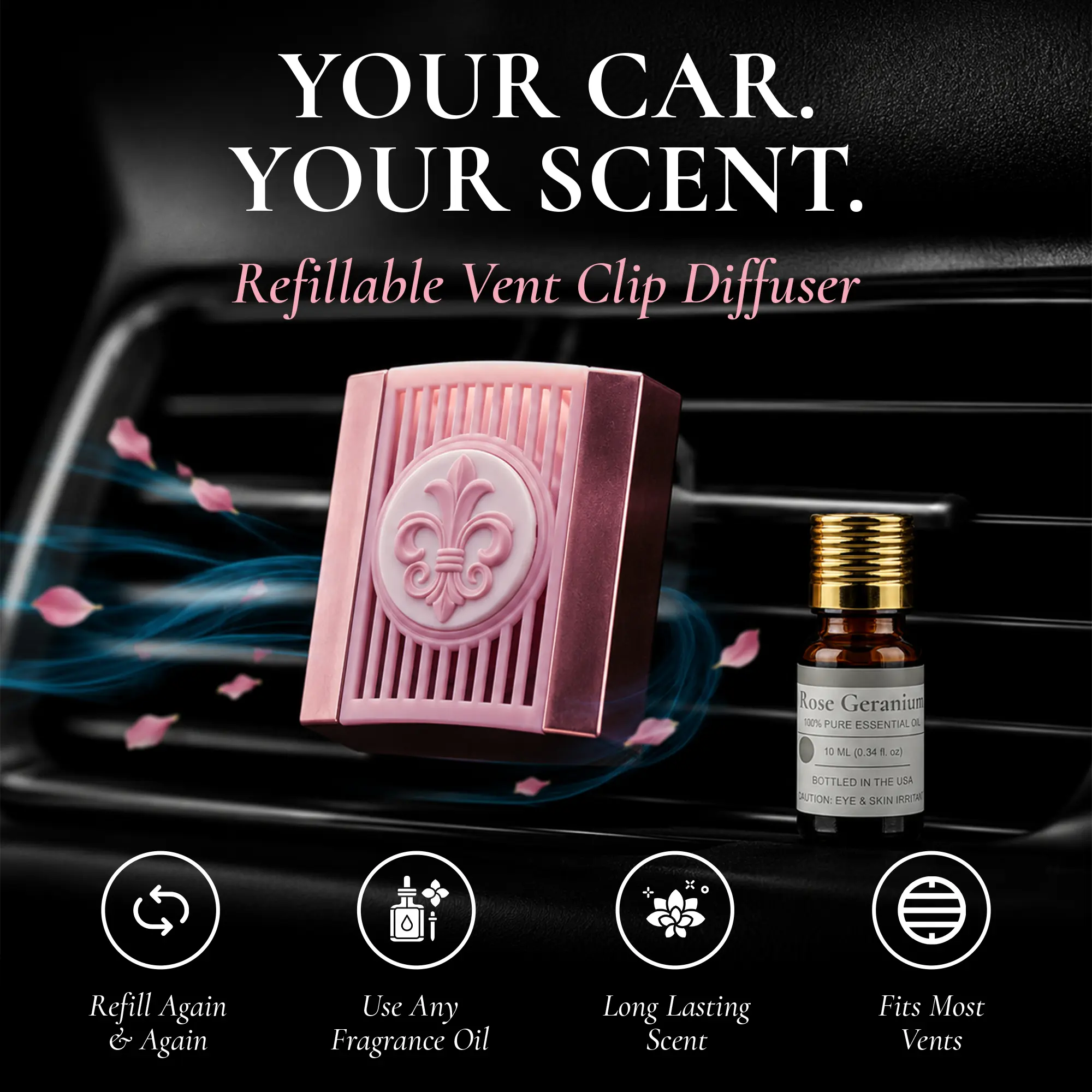 Refillable Car Vent Clip Diffuser, Automotive Interior Car Fragrance Accessory, For Fragrance and Essential Oils, Fragrance Discs Car Interior Diffusers Car Scent Diffuser