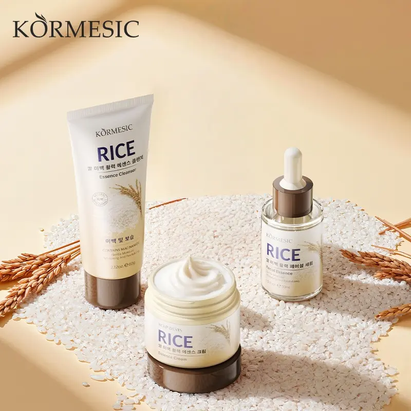KORMESIC  Rice Skin Care Set, 3 in 1 with Cleanser, Serum and Face Cream, Daily Hydrating Skin Barrier Care, Beauty Gift for Women, Teens and Girls