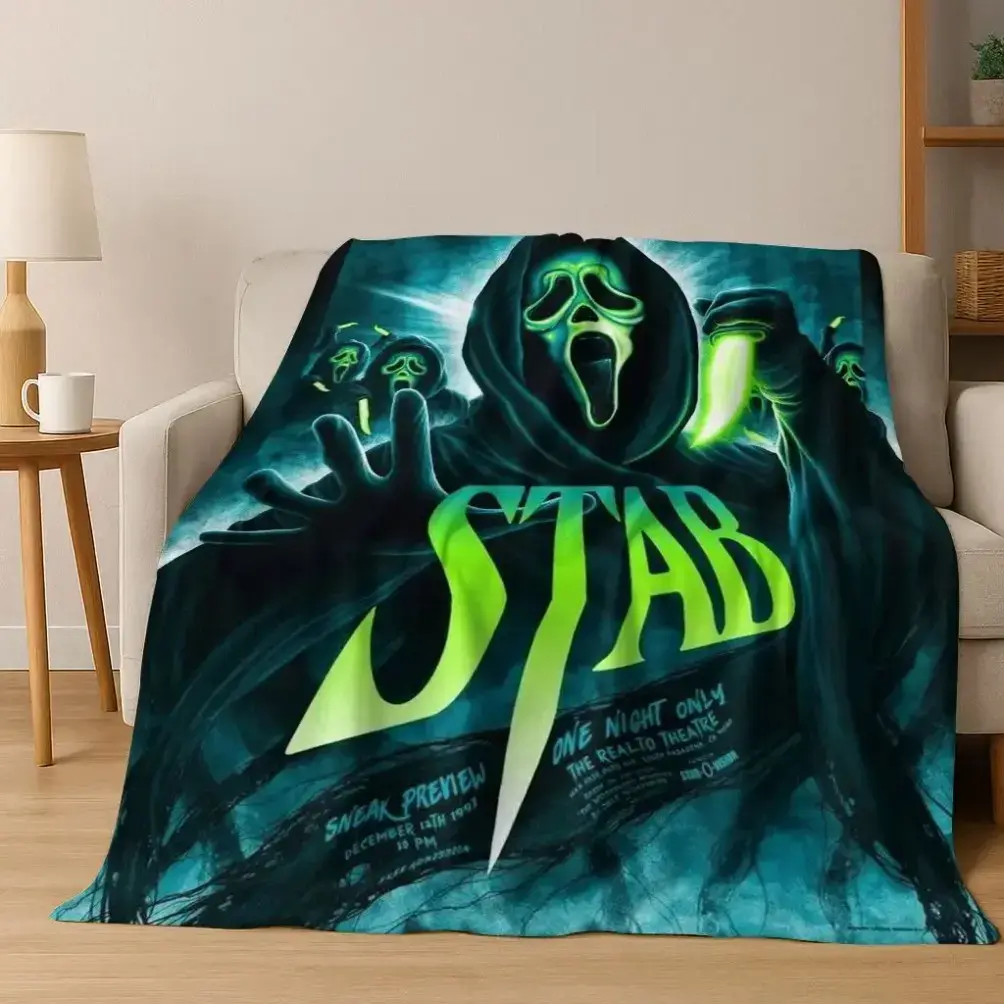 Horror Characters S-Scream Ghost Face Flannel Blanket,Cozy Soft Throw Blanket for Home Bedroom Bed Sofa Picnic Cover Kids Gift Horror Movie Mask Blanket, Ghost Face Inspired Throw Blanket for Couch Sofa Bed, Spooky Halloween Room Decor Blanket for Fans