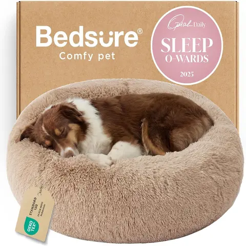 Bedsure SupportMax Calming Dog Beds Large Sized Dog Washable Pet Bed,36in | 420GSM Plush Fluffy Donut Round,Thick Supportive,Removable Cover,Anti-Slip,Anti-Anxiety,for Big Dogs up to 80 Lbs