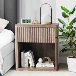 Night Stand Set of 2, Modern Farmhouse Nightstand, Farmhouse Side Tables,  Wide Fluted Nightstand with Drawer Open Compartment, Mid Century Wood Night Stands for Bedroom Living Room Sofa Office