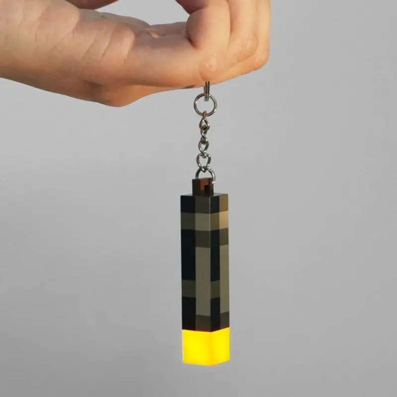 Cute Torch Light-Up Keychain USB Charging Funny Keyring Backpack Pendant with Pixelated Design