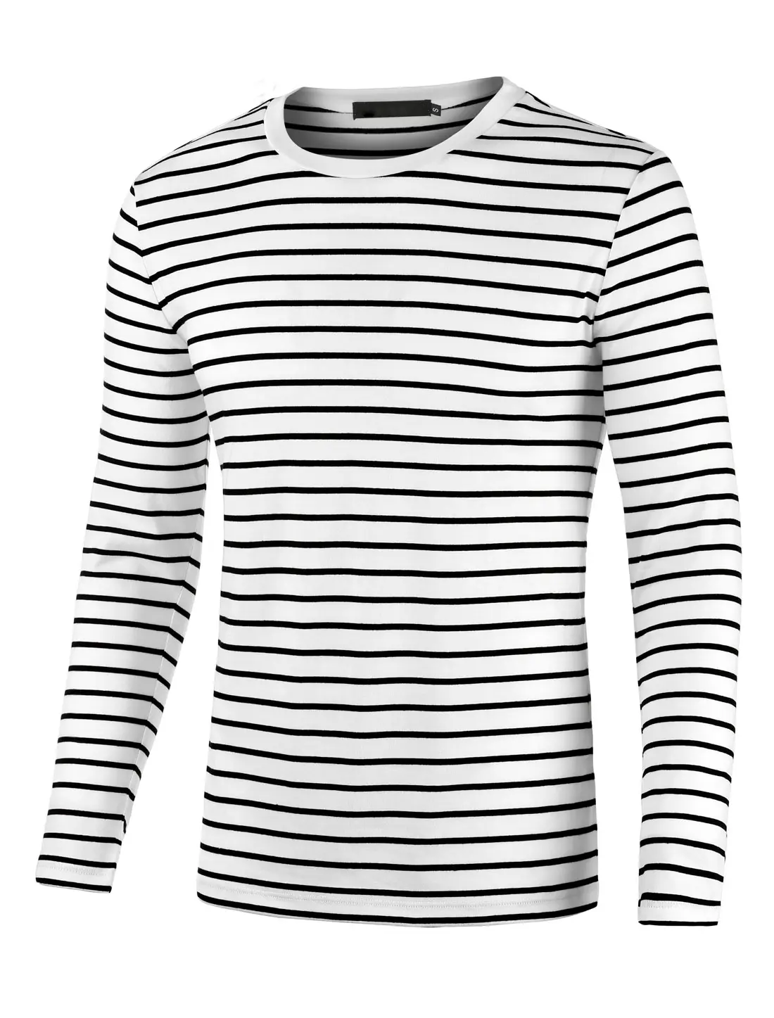 INSPIRE CHIC Men's Striped T Shirt Crew Neck Long Sleeve Casual Cotton Pullover Tee Top