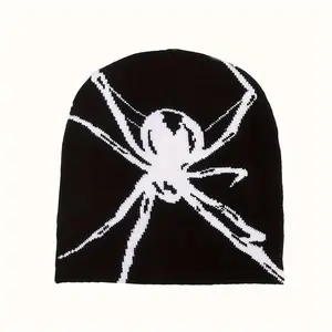 Big Spider Jacquard Y2K Beanie Color Block Knit Hats Gothic Skull Cap Hip Hop Beanies For Women Men