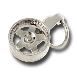 Universal Silver 5 Deep Dish Spoke Rim Wheel Style Key Chain Ring FOB Keychain