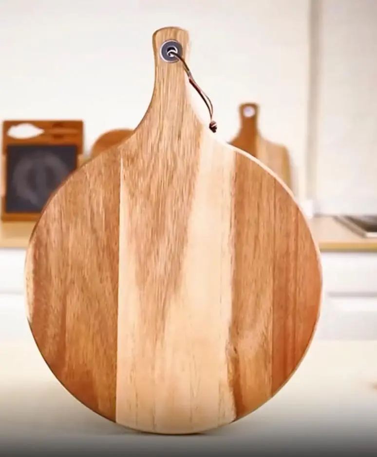 Custom Round Charcuterie Board, 12 inches with Handle, Personalized Design engraved in Acacia Wooden board, Pizza Serving Board, Cheese Board, Cutting Board