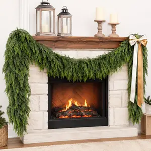 2pcs-6ft-144tips Lightweight Plastic Real Touch Artificial Cedar Garland, Green Pine Greenery for Mantel, Table, Wall, Indoor Outdoor Christmas Holiday Decorations
