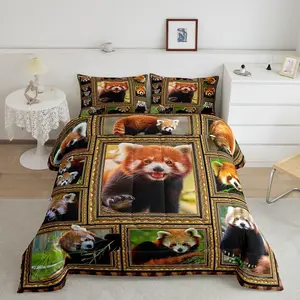 Red Panda Designer Comforter Set,Cute Panda Comforter,Adults Red Panda Lover Gift Queen Size Bedding Set,Zoo Animal Lightweight Breathable Quilt Set