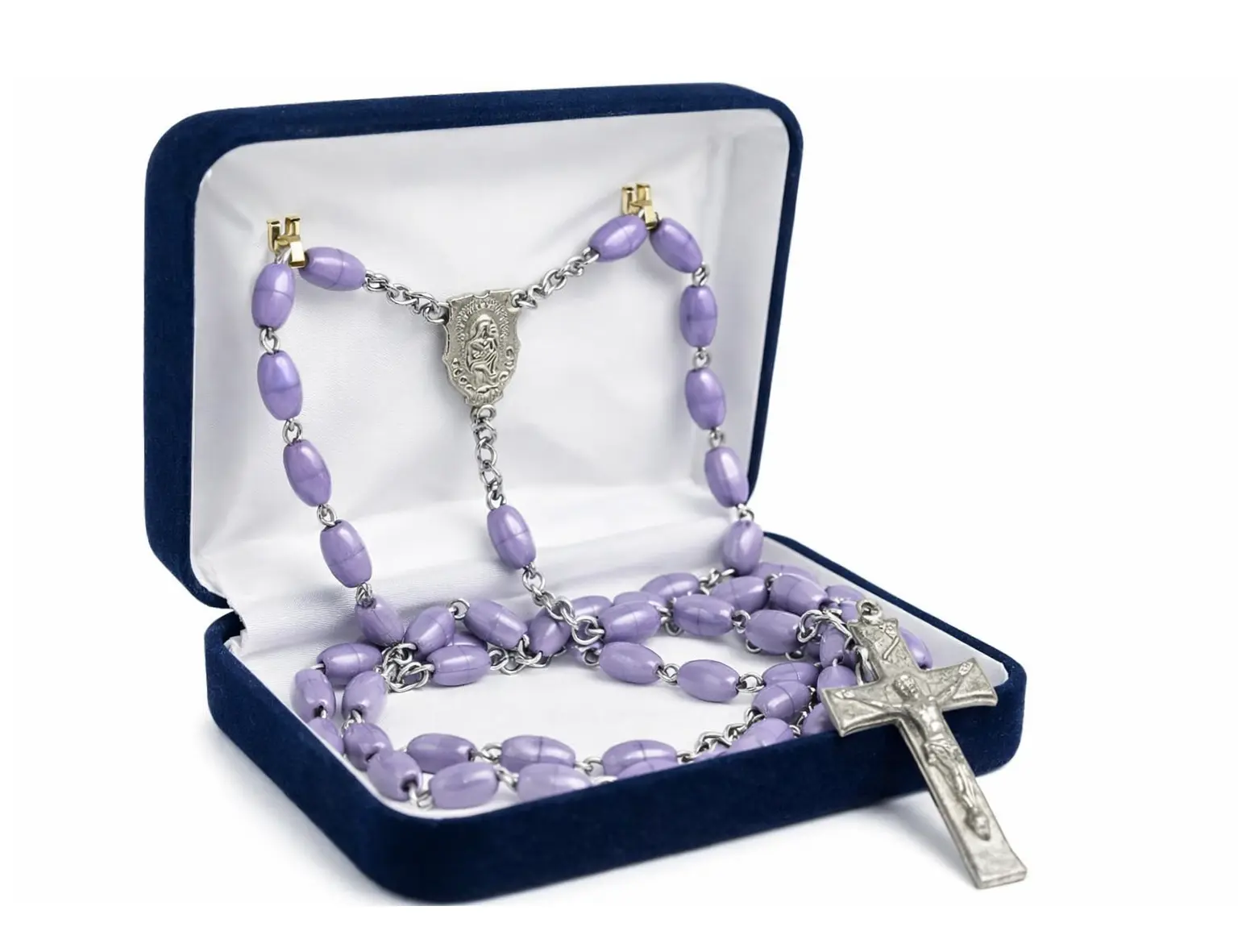 Novel Box Blue Communion Keepsake Rosary Box 3.25x2.5x1 Inches White Inside - Rosary Storage Jewelry Boxes Unique Gift - Religious Rosary Box for Women, Family & Friends